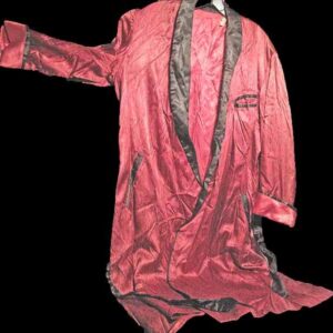 Kennedy's Red with Black Texture Silk acetate Robe with Sash full length Smoking Jacket