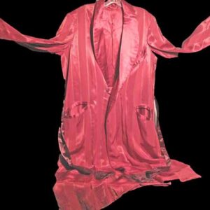 Ruby with Shiny Ruby and Golden Verticals Silk Acetate Robe with Sash full length Smoking Jacket