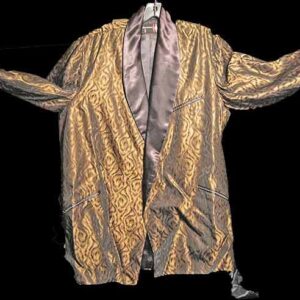 Dunmar Deep Gold with Black Rose shaped Swirl Design Deadstock Smoking Jacket with Sash