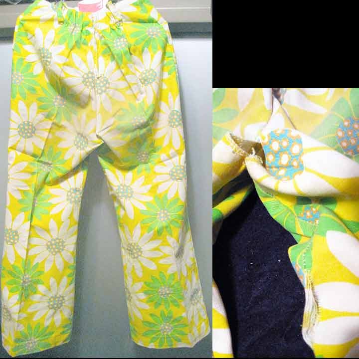Yellow with Large Green & White Flowers Kid's Bell Bottom Pants
