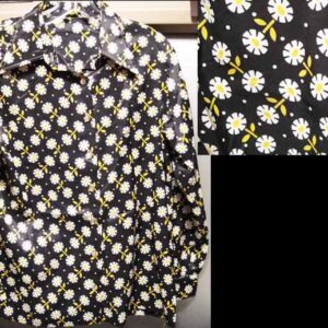 Black with Connected Daisies 1970's Long Sleeve Blouse