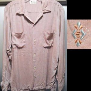 Tulane Sharkskin Like Sheen with Blue & Rust Bursts in Dotted Circles Long Sleeve Shirt