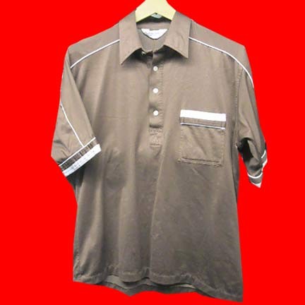 Monroe Bay for JC Penney Brown with White raised line arm beading and matching sleeve end and pocket accents short sleeve shirt