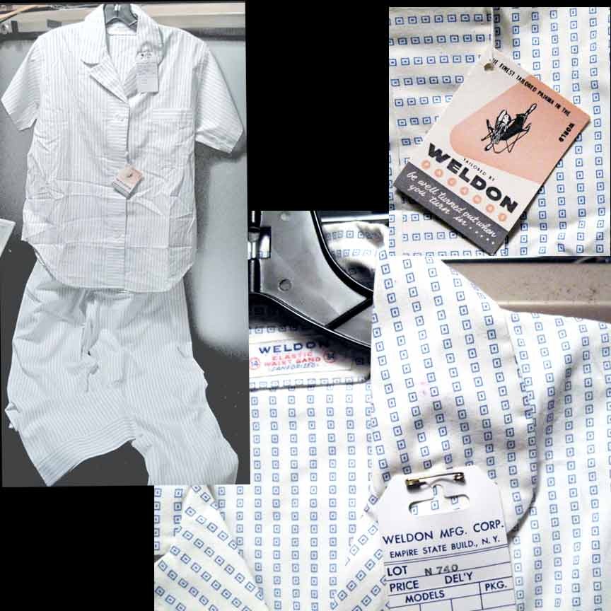 Weldon White with Blue Blocks with Dot center Women's Deadstock Pajamas
