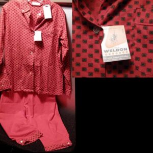 Weldon Red Cotton with Blue centered Flower edged block print Women's Pajamas with Peddle Pusher Bottoms