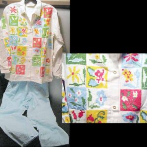 Weldon White with Computer look Block printed Flowers with Baby Blue bottoms Women's Pajamas