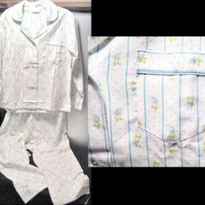 Lady Weldon White with Blue verticals and dots and Blooming Blue Flowers on Stems Women's Pajamas