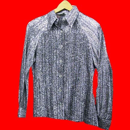 Judy Bond metallic Silver with Black threads long sleeve blouse