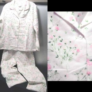 Gaymode White with Hot Pink Flowers on Green Stems 100% Cotton Women's Pajamas