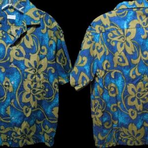 McInerny Mottled Ocean Blues with Green Flowers on Vines Men's Aloha Shirt