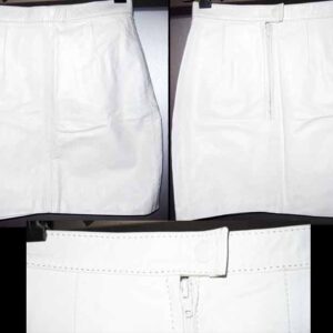 White Leather Mini Skirt with Stitched Waist