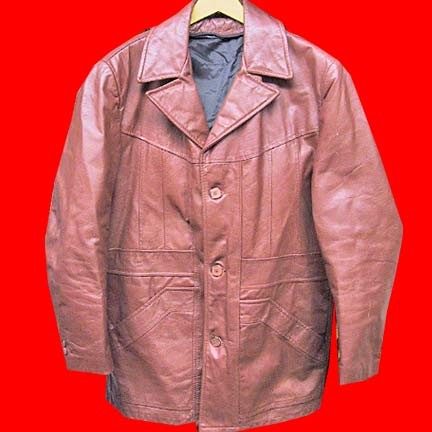Brown Rust leather jacket with 2 waist pockets on the bias and vertical lined chest design leather jacket