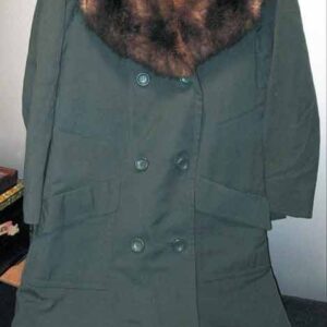 Saks Fifth Ave Fairbrook Green with Fur Collar Women's Coat with Belt