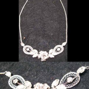 Star Art Necklace Sterling Silver and Rhinestone with Rose Center and Reticulated design