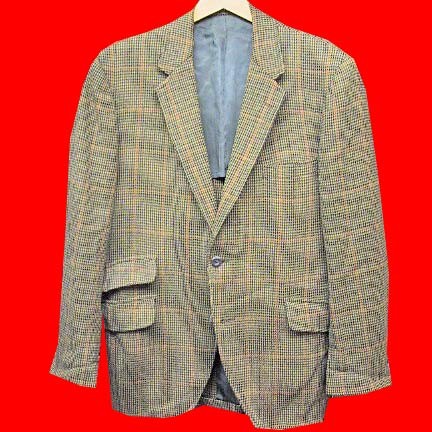 Richman Brothers "Sportsman" Black Green White woven thread with wider Rust stripe man's triple waist pocket jacket