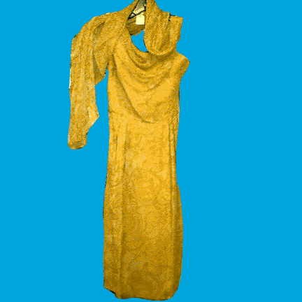 Pab Yellow with Leaf Design Chiffon Dress with Attached Scarf