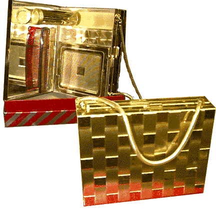 Glamour unused Carry All Gold Box Purse with Cigarette Case and Compact in box