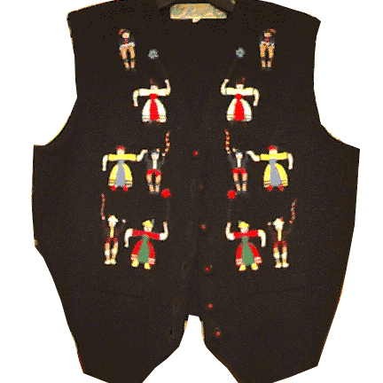 Balmoral Scotland Black with Embroidered People sleeveless Vest Style Sweater