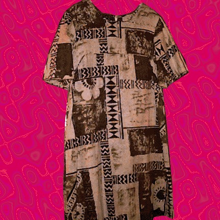 Sears White with Green & Black Design Hawaiian Dress