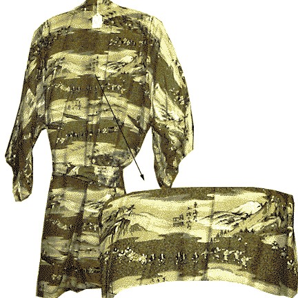Green with Japanese Procession of Men & Loading (Un) Ships with Belt Robe