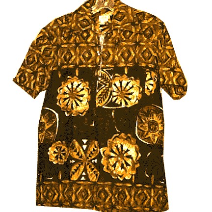 Miki Brown with Orange Yellow & Black Bursts & Leaves Hawaiian Shirt