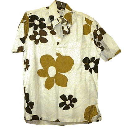 Surfline White with large Brown Tan & Blue Flowers & Surfline Signature