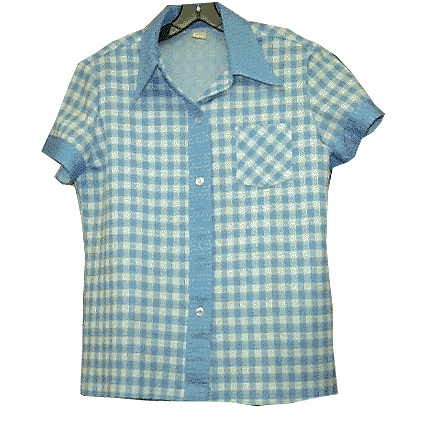 Blue Tablecloth Check pattern with Spotted Collar Short Sleeve Shirt