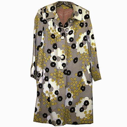 Peck and Peck City Slicker Fifth Ave Silver with Black White Orange Varied Size Flowers lined medium weight Womens Coat