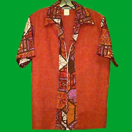 Penneys Red with Stained Glass Sleeves and Front Borders Zipper Front Hawaiian Shirt