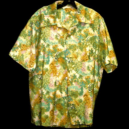 Sears of Hawaii White with Foliage with Pink Flowers Hawaiian Shirt