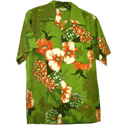 Made in Hawaii Green with Orange Flowers Shirt