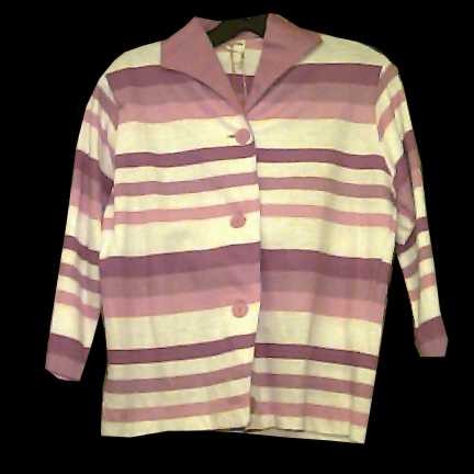 White with Purple Horizontal Button Front Women's Shirt