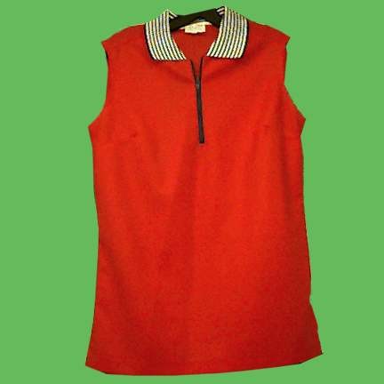 Cos Cob Orange with Blue & White Sailor Collar Zipper Front Sleeveless Top