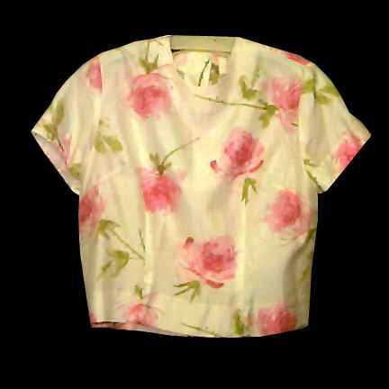 Vera White Silk with Roses Blouse