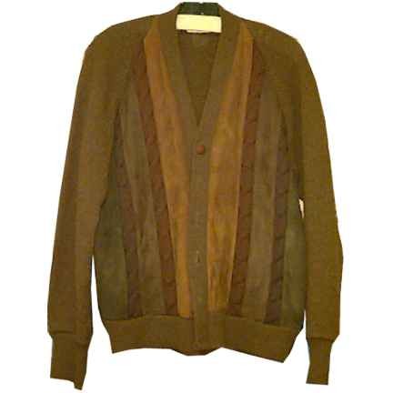 Grant Crest Brown with Tri Tone Suede Panels and Garland Stitch Center Panels Button Front Cardigan Sweater