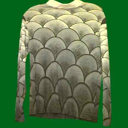 Avante Garde Silver Round Top Wedges on Top of each other with small White Turned Over Neck Zipper Back Long Sleeve Blouse