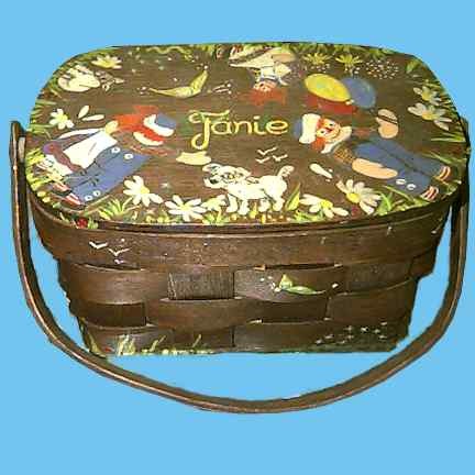 Raggedy Ann and Andy Hand Decorated Wicker Purse