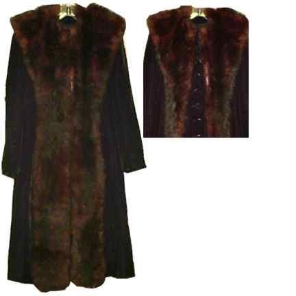 Black Velvet with Collar to Floor Red with Red Tint with Black Faux Fur Collar Coat