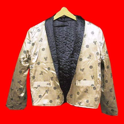 Reversible Gold with Black Chinese symbols and flowers or Black quilted Asian jacket