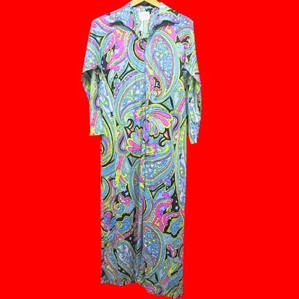 Boutique loungewear Pucci inspired Mod swirled with neon Pink highlights full length lounge dress