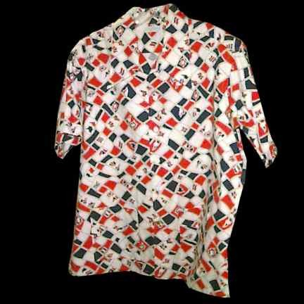 Woodward & Lothrop White with Blue & Red Sailing Flag Pattern Cabana Two Pocket Short Sleeve