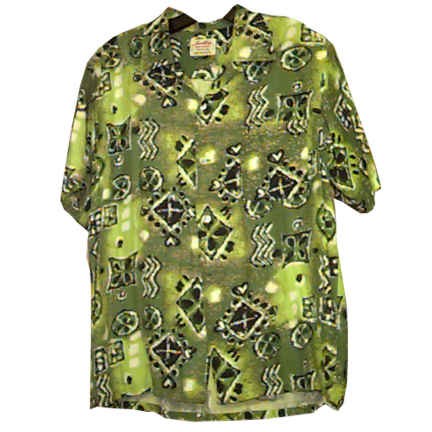 South Pacific Green with 2 Tone Green Tapa Blocks Circles & Squiggles 100% Rayon Hand Screened Single Needle