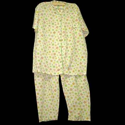 Marsha Brady Schrank White with Mod Neon Flowers unused Ladies Pajamas Top & Bottom