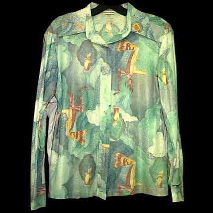 Impressions Sky & Clouds with Women with Long Pointed Hair Praying and large Candles Print Style Long Sleeve