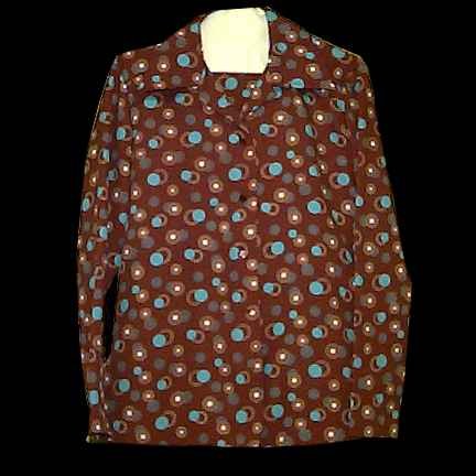 Deep Red with White & Blue Dotted Bursts and Circles Long Sleeve