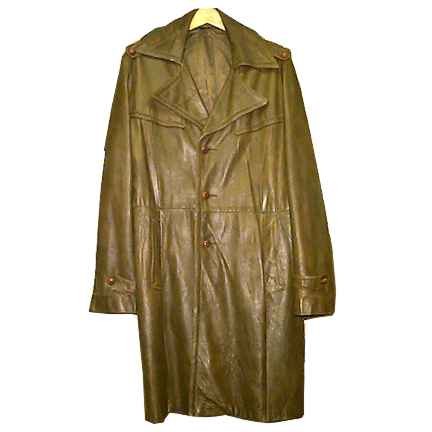 Full Length Brown Leather with White Stitch Edging Men's Coat