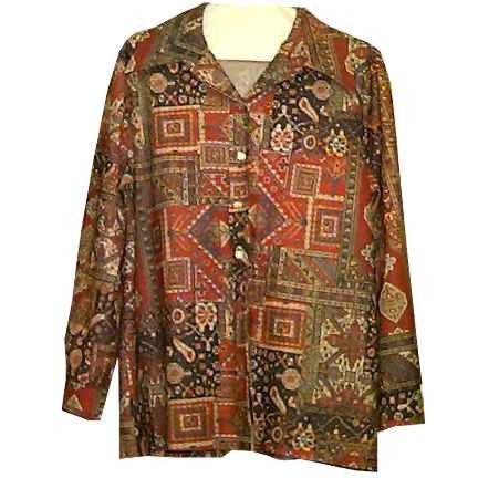 Npc Fashions Oriental Carpet Photo Print Long Sleeve Blouse