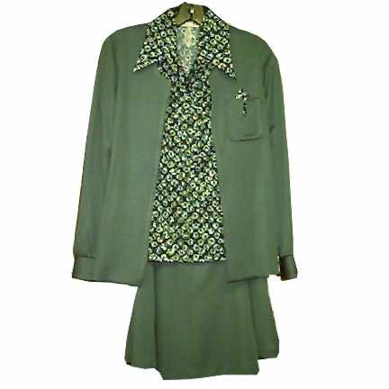 Mr. B Green Skirt Matching Jacket with Faux Pocket Hanky That Matches Blue with Green Flowers Sleeveless Blouse