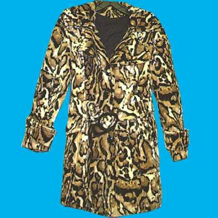 Montgomery Ward 70's Faux Leopard Coat with Belt Very Bright Pattern with large Spotting
