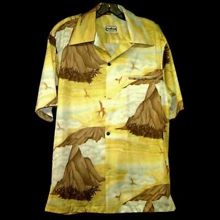Napili Yellow Sky with Clouds and Brown Mountains with Gold Birds Flying Over Them
